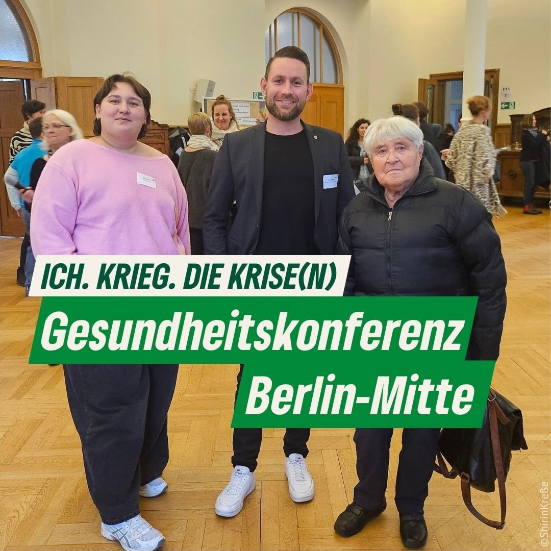 Ich. Krieg. Die Krisen.

Das war der Name der heutigen Gesundheitskonferenz Berlin Mitte, die unser*e gesundheitspolitische* Sprecher*in Shirin Kreße und Bürgerdeputierte Jutta Schauer-Oldenburg besucht haben.

Besonders beschäftigt haben sie die Themen der "Resilienten Stadt" und wie gesellschaftliche Entfremdung unser aller Gesundheit schwächen kann.

Danke an @rathaus_keller und sein Amt für die Organisation dieser tollen Veranstaltung!